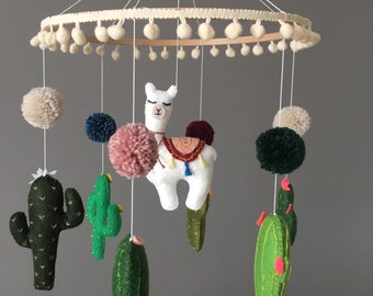 Llama and Cactus Baby Mobile – Handmade Nursery Decor