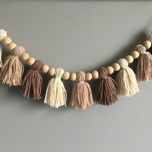 Boho Tassel Garland, Wood Bead Tassel Garland, Yarn Tassels, Baby Room Nursery Decor, Macrame Garland, High Chair Banner, Boho Nursery Decor