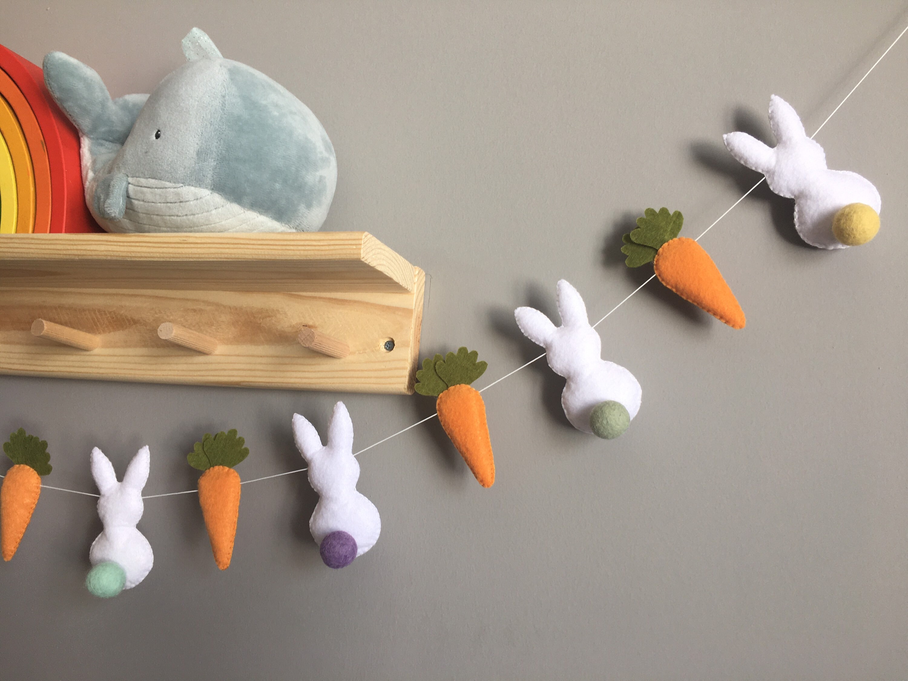 Easter Garland, Felt Bunny and Carrot Easter Garland, Bunny Garland ...