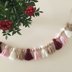 Red and Pink Tassel Garland, Wood Bead Tassel Garland, Boho Tassel Garland, Baby Girl Macrame Garland, First Birthday High Chair Banner,