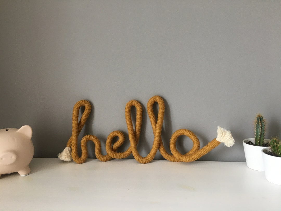 Macrame Wall Hanging Hello Word Sign Personalized Macrame Words Etsy