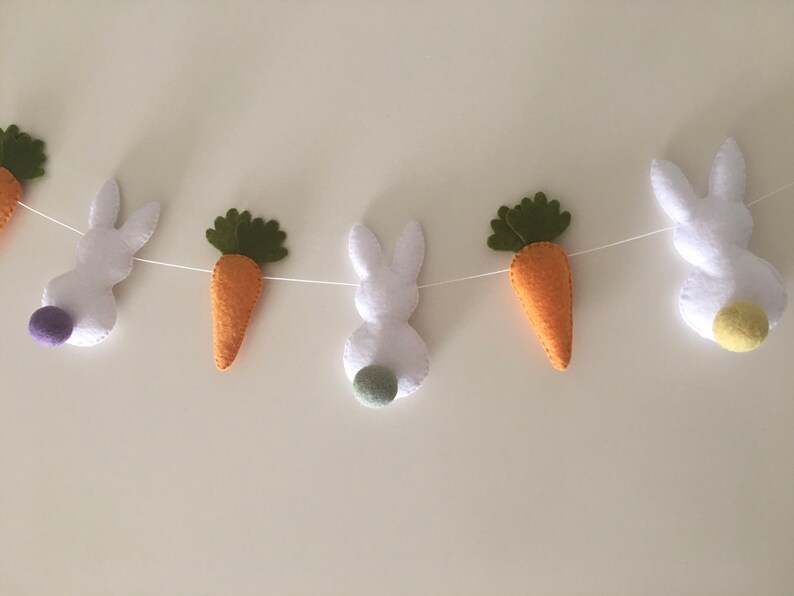Easter Garland, Felt Bunny and Carrot Easter Garland, Bunny Garland ...