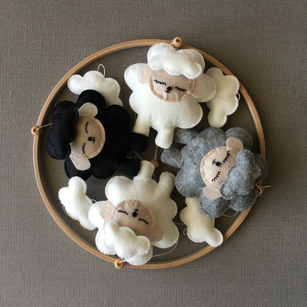 Sleepy Sheep Baby Mobile, Sheep Nursery Mobile, Felt Baby Mobile, Crib ...
