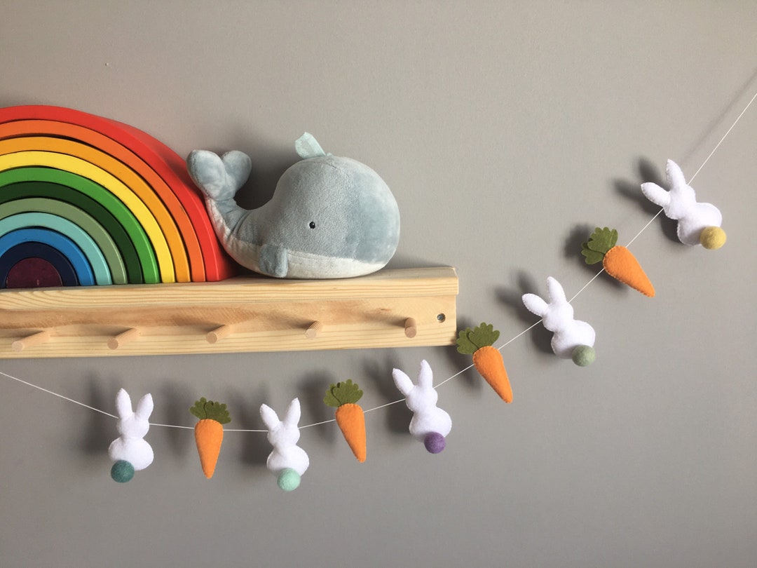 Easter Garland, Felt Bunny and Carrot Easter Garland, Bunny Garland ...