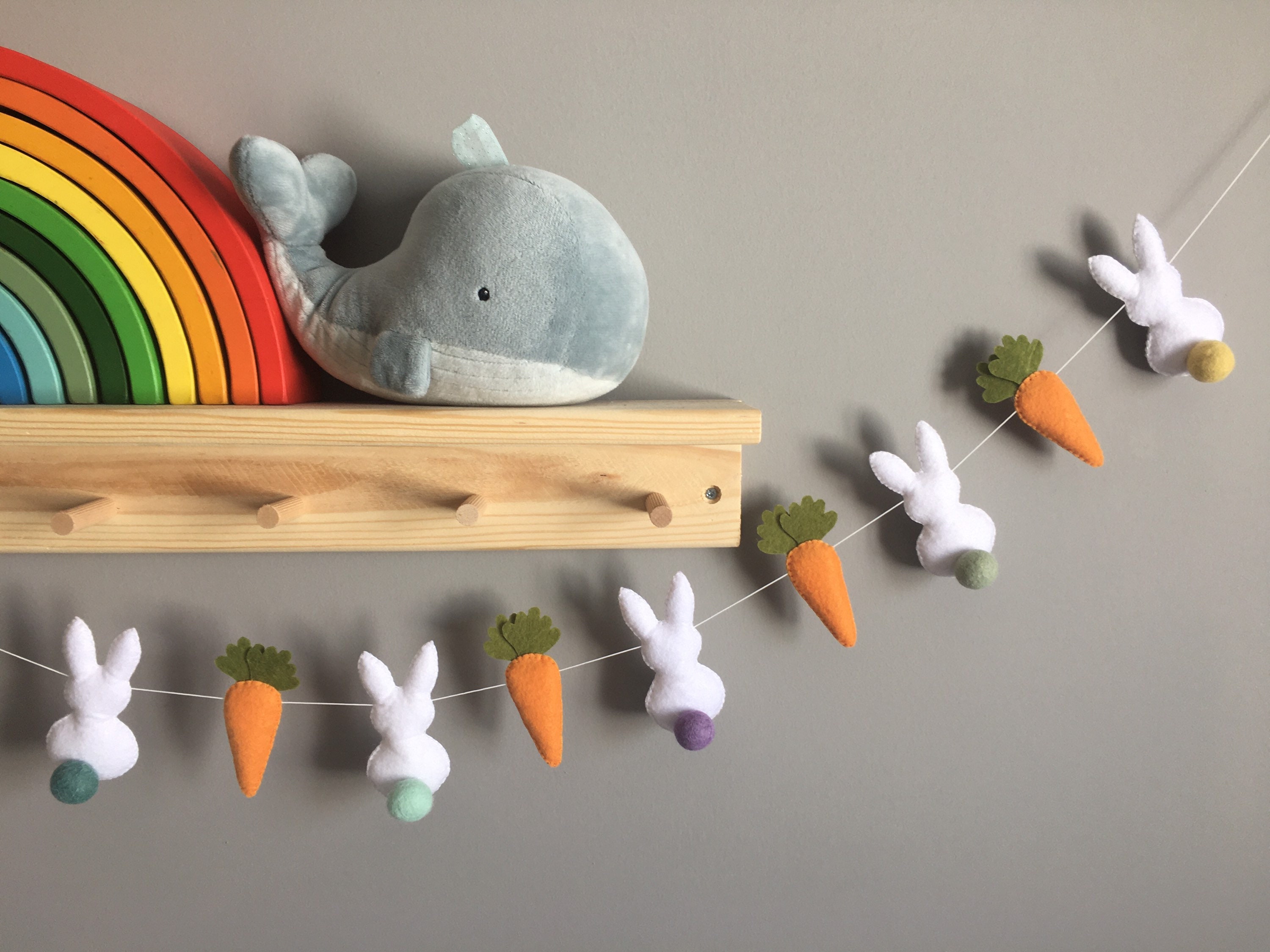 Easter Garland, Felt Bunny and Carrot Easter Garland, Bunny Garland ...