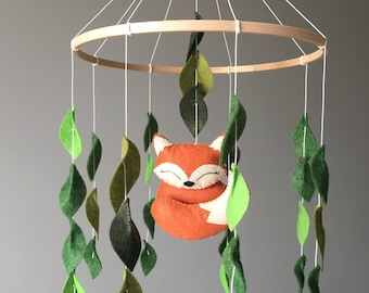 Felt Fox Baby Mobile, Woodland Nursery Decor, Handmade