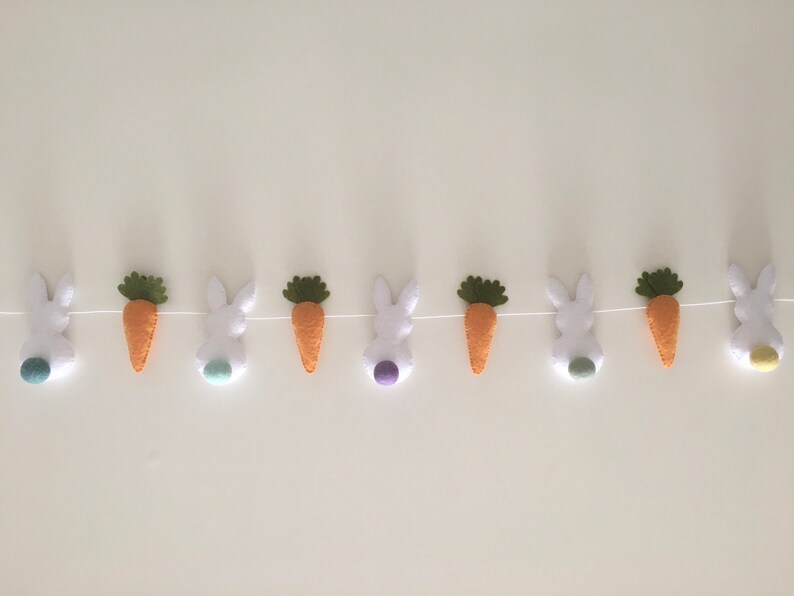 Easter Garland, Felt Bunny and Carrot Easter Garland, Bunny Garland ...