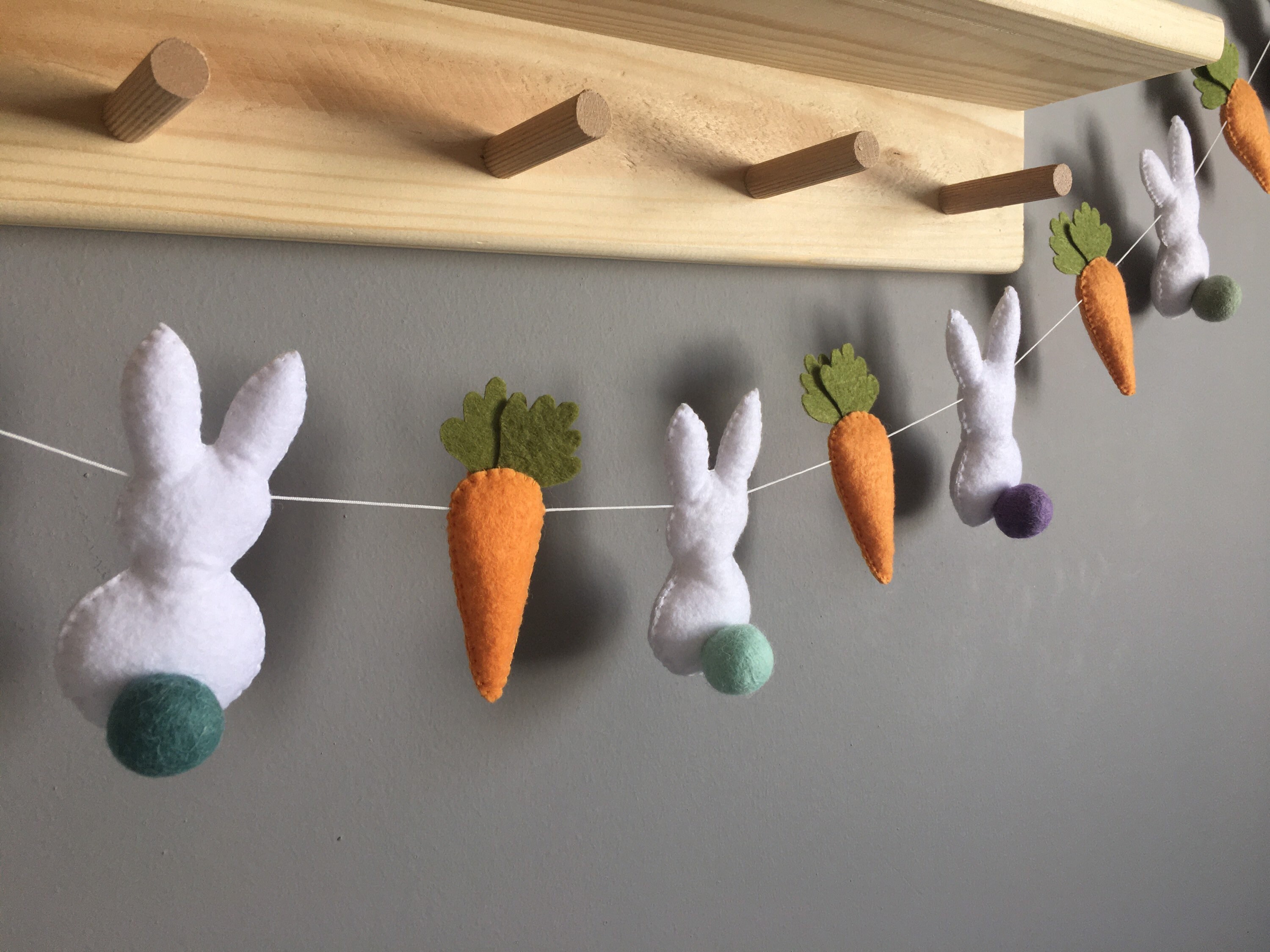Easter Garland, Felt Bunny and Carrot Easter Garland, Bunny Garland ...