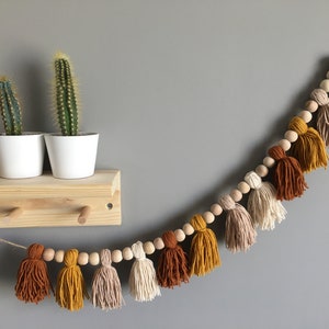Boho Tassel Garland, Wood Bead Tassel Garland, Yarn Tassels, Baby Room Nursery Decor, Macrame Garland, High Chair Banner, Boho Nursery Decor