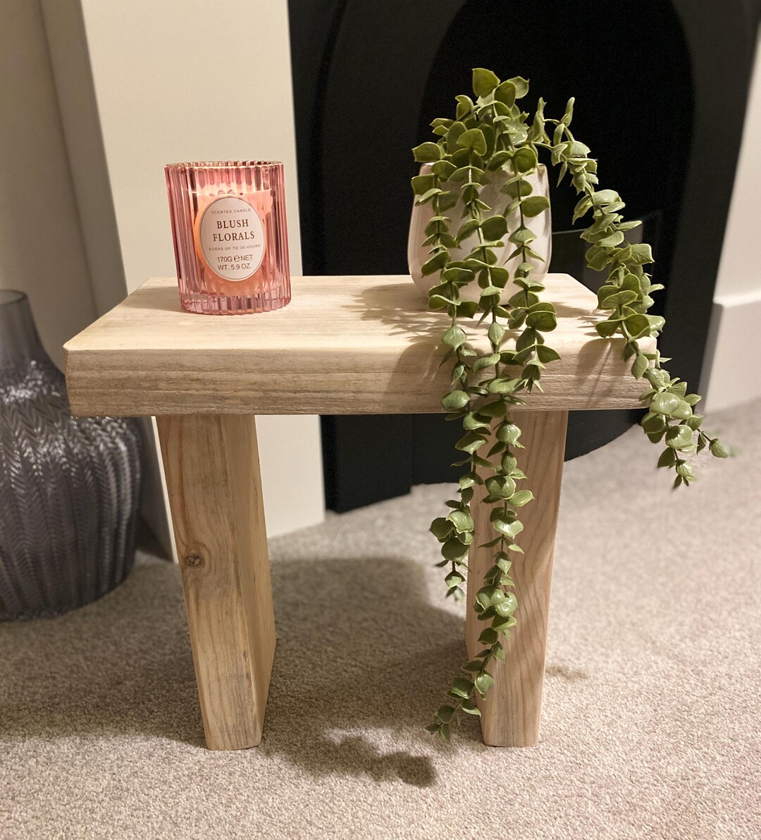 Rustic Farmhouse Wood Stool, Handcrafted Plant Stand, Small Side Table ...