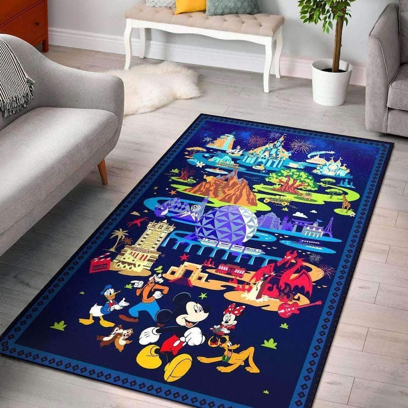 Housewarming Gift Disney Happy World Rug Disney Carpet Disney Rug Disney Lover Gift Floor Decor Mickey Mouse Rug Mickey Lover Gift