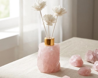 Raw Crystal Aroma Diffuser Set, Lapis Lazuli, Rose Quartz, Clear Quartz, Boho Decor