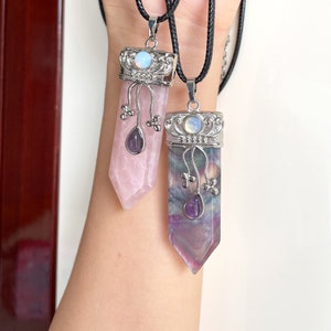 Sword Necklace Natural Healing Crystal Point Pendant Necklaces for Women/Unisex Handmade Stone Necklace