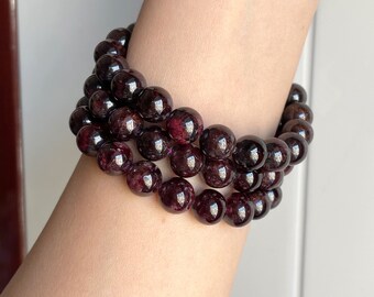 Garnet Bead Stretch Bracelet, January Birthstone Jewelry