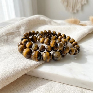 Armband med naturligt tigeröga, gyllenbruna pärlstenar, jordnära, stapelbart armband för män och kvinnor, unik unisex-present till honom