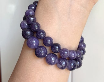 Pulsera de lepidolita, cristal natural (10 mm/8 mm)