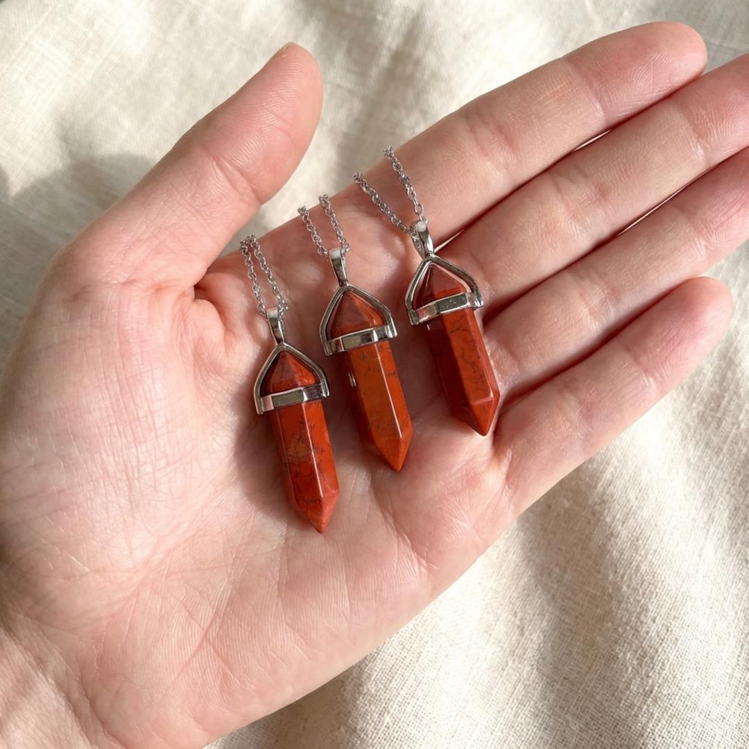 ネックレス・ペンダント Red Jasper Pendant SILVER 925 Red Jasper Hexagon Point Pendant Necklace, Silver Tone Chain - Etsy