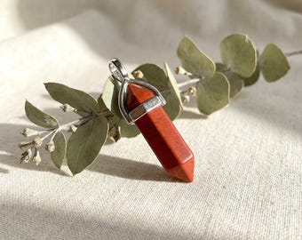 Red Jasper Hexagon Point Necklace, Jasper Pendant Necklace, Silver