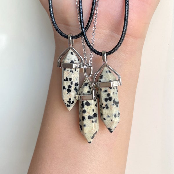 Natural Dalmatian Jasper Necklace crystal points Gemstone Necklace Crystal Points Tumbled Stones Personalized Gifts for Her Modern jewelry