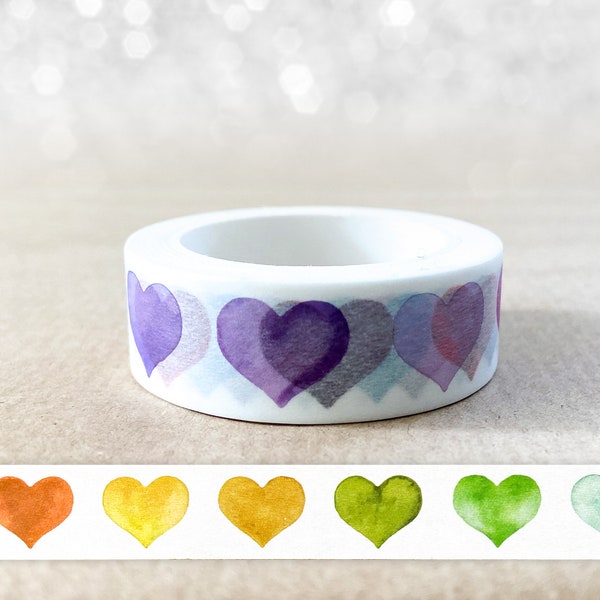 Washi Tape | bunte Herzen | 10 m | Aufkleber | Bulletjournal | Journal Sticker | Watercolor