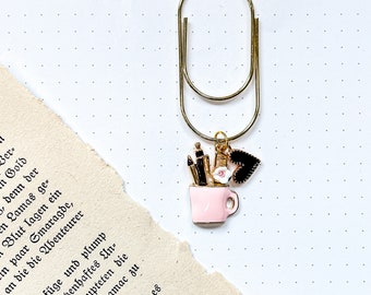 Planer Clip | Paperclip | Stiftebecher mit Herz | rosa | Büroklammer für Tagebuch, Planer, Journal oder Bulletjournal