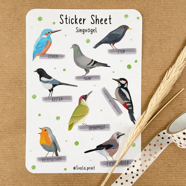 Sticker Singvögel | Aufkleber Bulletjournal | Journal Sticker | Sticker Natur & Vögel