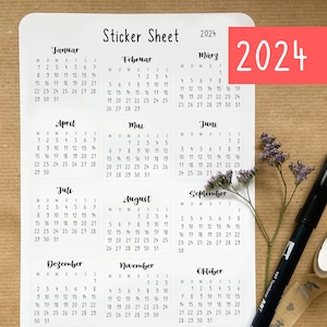 Calendario adesivo 2024 | mesi | Calendario del 2024 | Mese | Diario dei proiettili