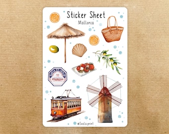 Travel Sticker Mallorca | Travel stickers for your vacation | Bullet journal stickers | Journal stickers | Watercolor