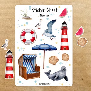 Reisstickers Oostzee Noordzee | Reisstickers voor je vakantie | Bullet journal stickers | Journal stickers | Waterverf