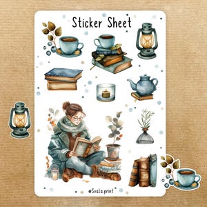 Leitura confortável no outono | Adesivos | Outono | Adesivos para Bullet Journal | Adesivos de diário | Estilo aquarela