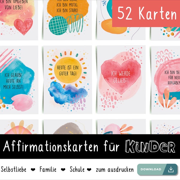 Affirmationskarten (PDF) für Kinder zum selbst ausdrucken | Selbstbewusstsein stärken | DIN A6