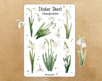 Snowdrop stickers in watercolor style | Early spring flower stickers