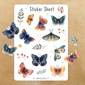 Set aus 16 Stickern Motten (V01) | Schmetterlinge | Aufkleber Bulletjournal | Journal Sticker | im Boho Stil