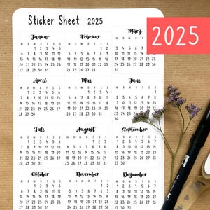 Calendario adesivo 2025 | mesi | Calendario del 2025 | Mese | Diario dei proiettili