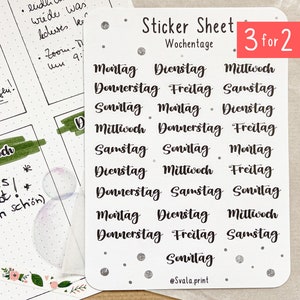 Sticker Wochentage | Aufkleber Bulletjournal | Journal Sticker | Tage der Woche