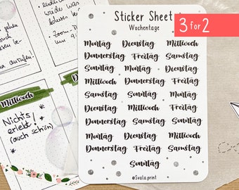 Weekday Stickers | Bullet Journal Stickers | Journal Stickers | Days of the Week