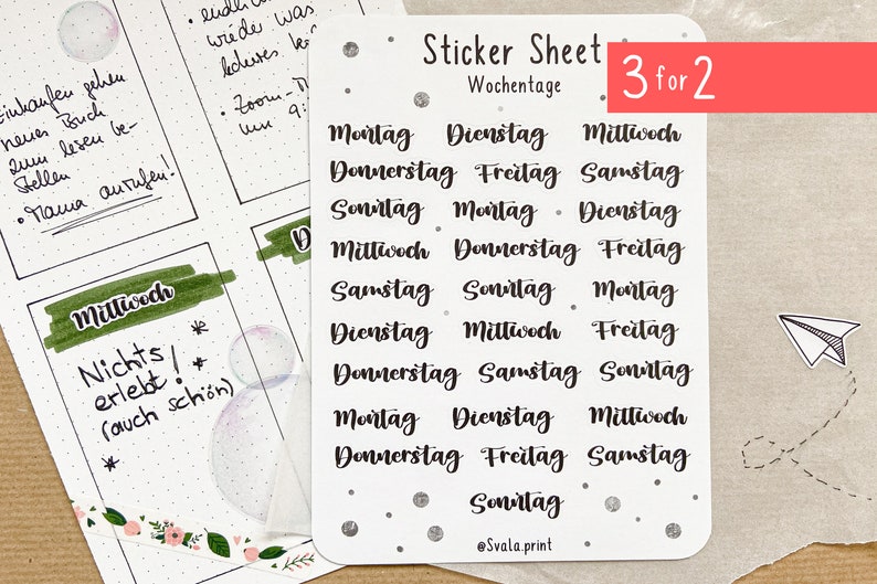 Sticker Wochentage | Aufkleber Bulletjournal | Journal Sticker | Tage ...