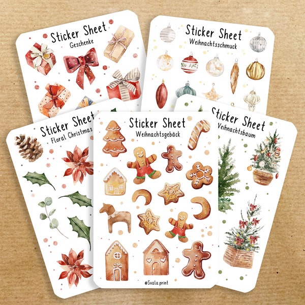 XMAS Bundle | 5er Set Aufkleber | Bullet Journal Sticker| Weihnachten | Scrapbook Planer Sticker, Winter, Feiertage