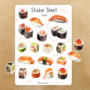Pegatinas de sushi | Diario de viñetas con pegatinas | Pegatinas de diario | Acuarela