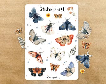 Set aus 14 Sticker Motten-Schmetterlinge | im Boho Stil | für Journal, BuJo, Planer, Scrapbooking und vieles mehr
