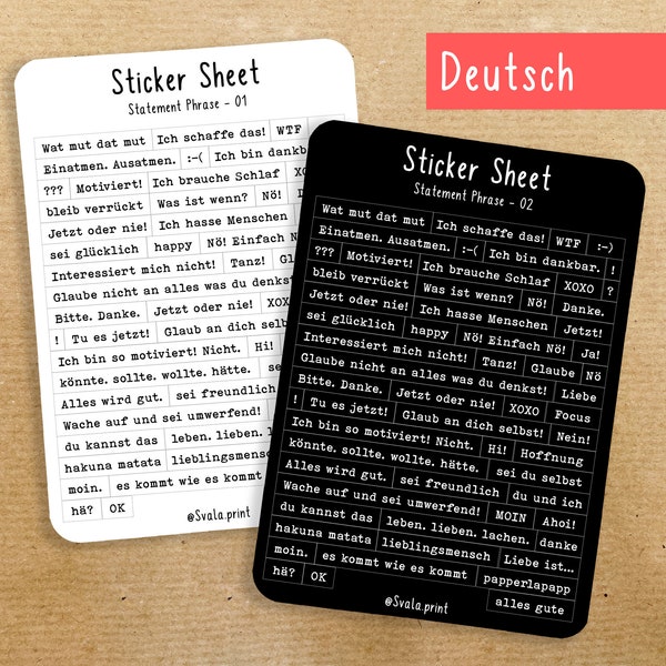 German sticker words and sentences | Sticker bullet journal | Journal Stickers | Quotes