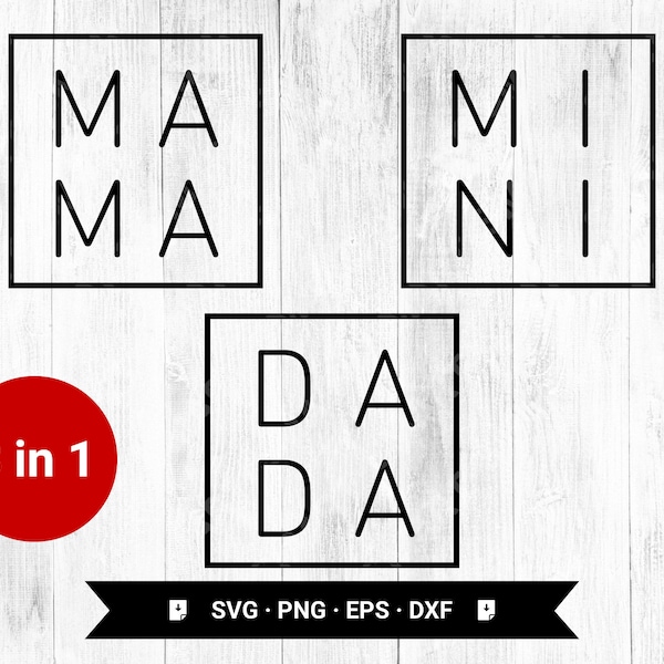 Mama, Dada, Mini, SVG, png,dxf,eps Mama Dada Mini Cricut Design, digitaler Download - Sofort Download