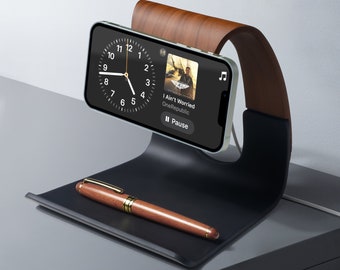 MagSafe kabelloses Ladedock für iPhone 12,13,14,15 | Vertikaler & Querformat Ständer | mit Tablett | Personalisiertes graviertes Geschenk