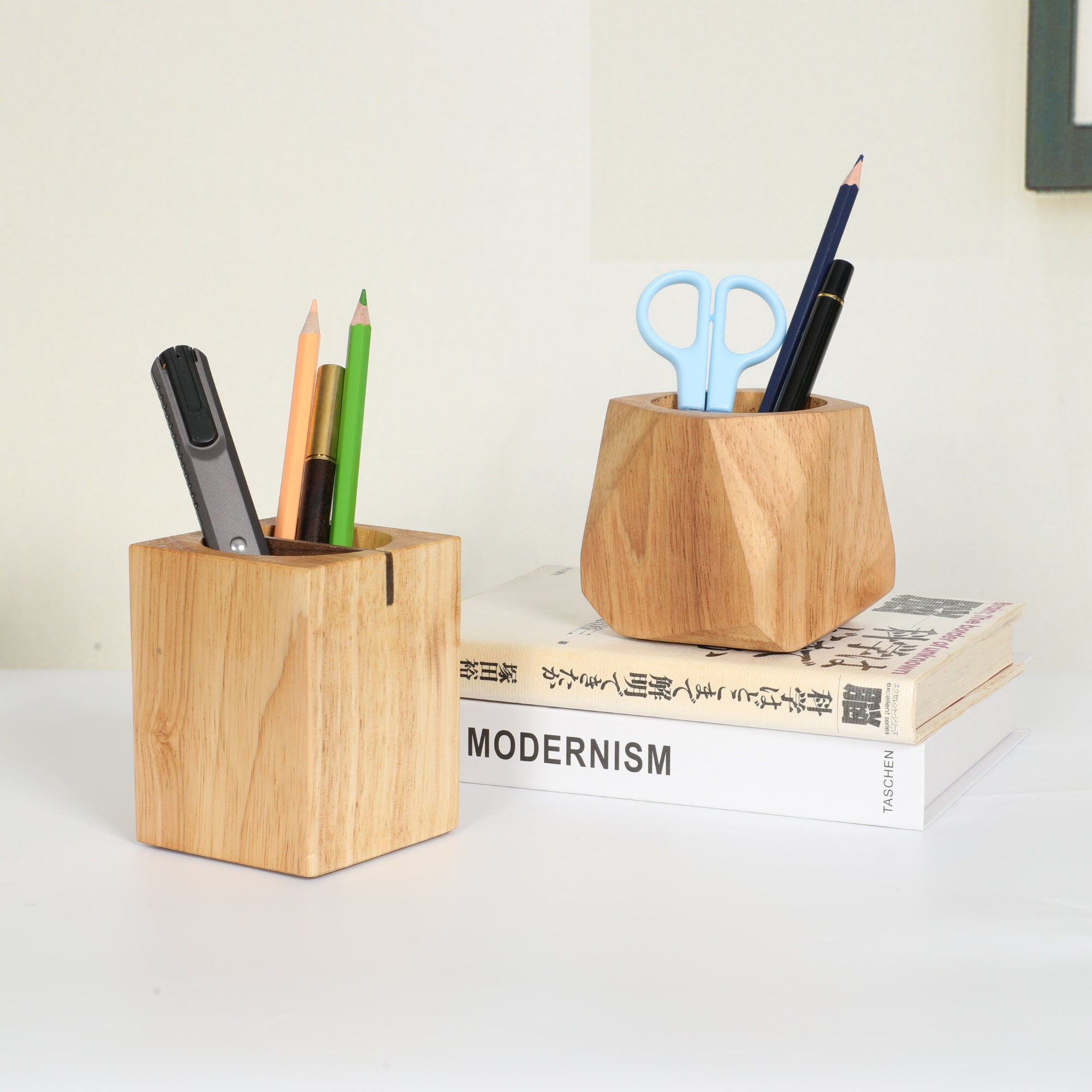 WOODEN PENCIL HOLDER Pen Holder for Desk Stylish Organizer Etsy