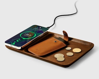 WOODEN Wireless CHARGER, Wood iPhone 12/11/XS/X/8 Plus, Samsung Galaxy S20 S10 S9 S8 Note 9 10, Charging Station, Inductive Phone Charging