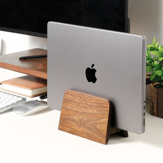 Laptop Vertical Stand Vertical Laptop Holder Black Walnut Wood Laptop Dock  for MacBook Wooden Desk Accessories for Home Office Decor -  Ireland