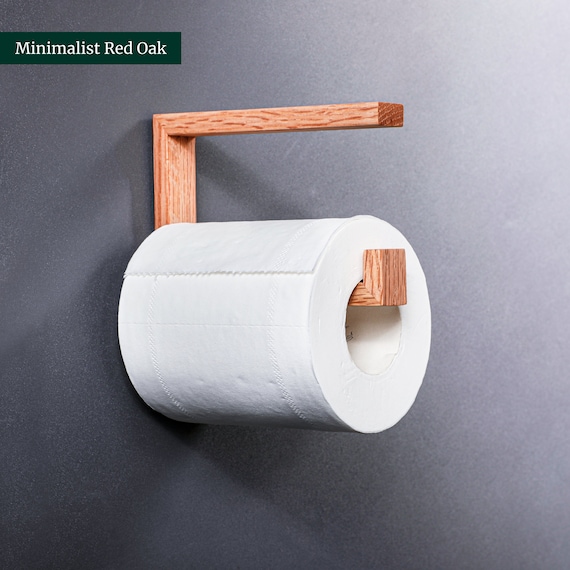 Portarrollos de papel higiénico con estante, soporte de papel higiénico de  madera marrón, soporte de pared para papel higiénico de metal negro para