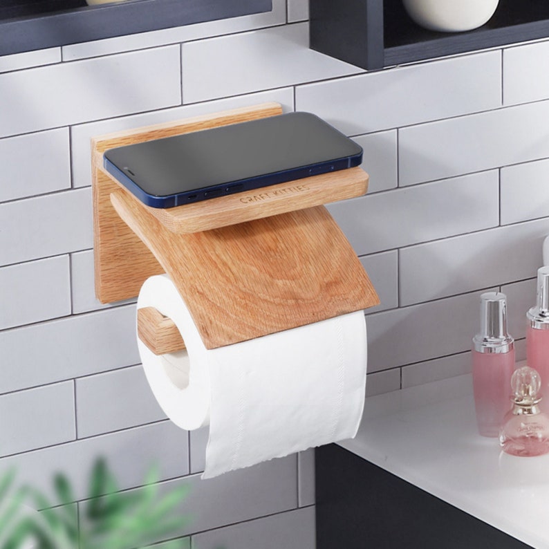 TOILET PAPER HOLDER wooden shelf wc roll Toilet paper unroller Toilet paper door toilet bathroom wall mount Interior decorations image 2