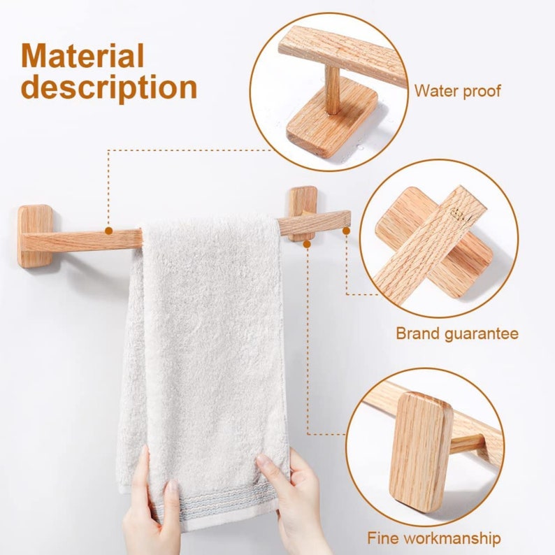 WOODEN TOWEL RACK Bathroom Wall Mounted Wooden Towel Bar Etsy