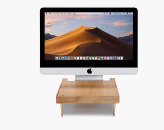 WOODEN MONITOR STAND, Red Oak Wood iMac Monitor Stand, Apple Computer Stand, iMac Monitor Shelf, Office Decor, Ergonomic Desk Accessories